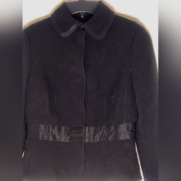 Ann Taylor 4 Black 100% WOOL Lined Bow Belted Women’s Jacket Coat - Picture 4 of 11